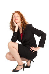 Fototapeta premium Beautiful woman doing different expressions in different sets of clothes: posing