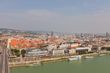 Fototapeta na wymiar View of Bratislava city from SNP bridge observation desk