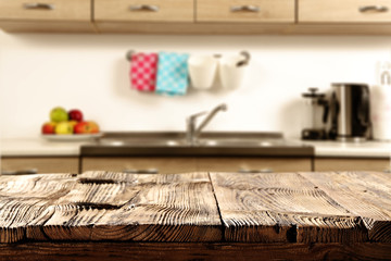 Fototapeta na wymiar wooden desk space in kitchen 
