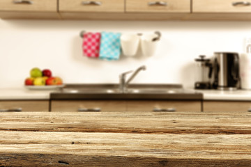 wooden desk space in kitchen 