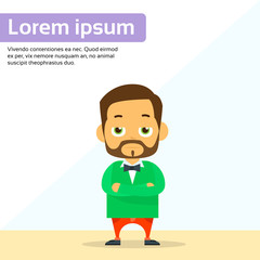 Serious Cartoon Person Character Man Standing Flat 