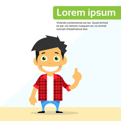 Cartoon Person Smile Point Finger Show Up Character Man Standing