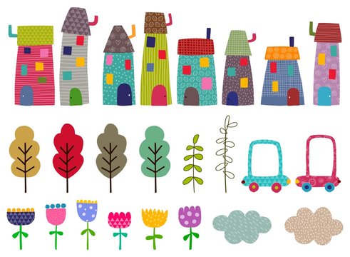 Craft set. Houses, trees,flowers