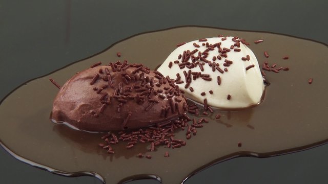 Brown & white mousse au chocolat with chocolate vermicelli
