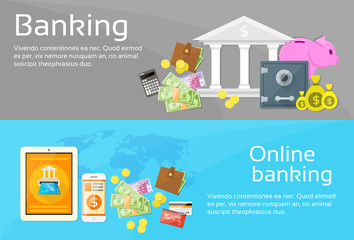 Online Banking Internet Electronic Payment Web Banner Set Flat