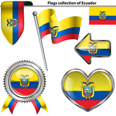 Obraz premium Glossy icons with flag of Ecuador