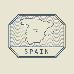 Stamp with the name and map of Spain