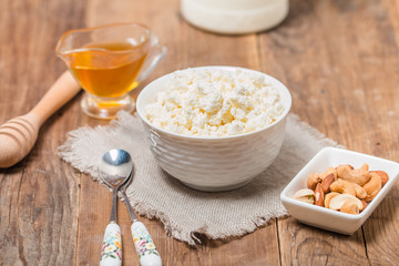 White bowl of tasty cottage cheese