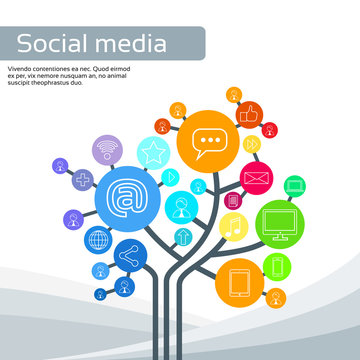 Technology Tree Social Media Icons Thin Line Logo Set 
