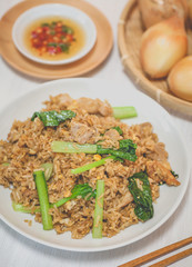 Asian fried rice with pork and vegetable