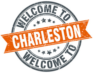 welcome to Charleston orange round ribbon stamp