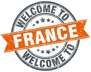 welcome to France orange round ribbon stamp