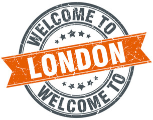 welcome to London orange round ribbon stamp