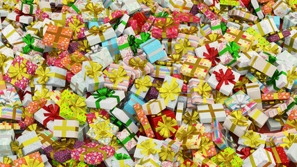 Hintergrund aus vielen Geschenken zu Weihnachten