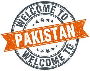 welcome to Pakistan orange round ribbon stamp