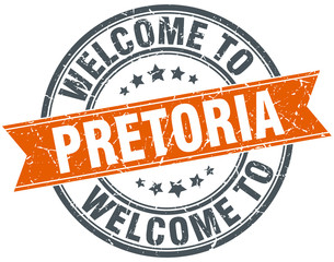 Obraz premium welcome to Pretoria orange round ribbon stamp