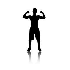 Silhouette of fitness man isolated on white background