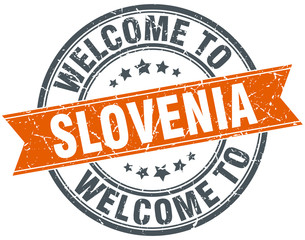 welcome to Slovenia orange round ribbon stamp