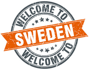 welcome to Sweden orange round ribbon stamp