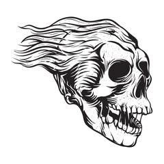vintage hairy skull illustration