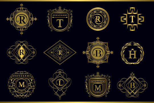 Vector Monogram design elements, graceful template. Calligraphic elegant line art logo design. Gold Letter emblem M, B, R, H, T, L for Royalty, business card, Boutique, Hotel, Restaurant, Cafe.