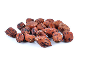red peanuts with red skin on white background