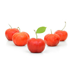 West Indian Cherries with leaf isolate on white background