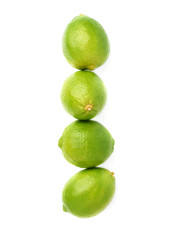 Four limes fruits composition isolated over the white background