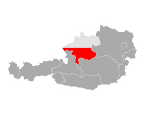 Fototapeta premium Karte von Österreich mit Fahne von Oberösterreich