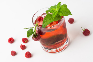 Cocktail with raspberry and mint