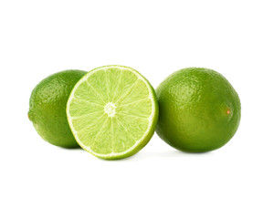 Served lime fruit composition isolated over the white background