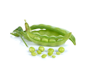 Fresh green pea pod on white background