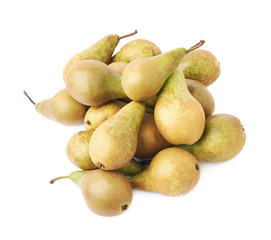 Pile of multiple green pears isolated