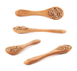 Full spoon of buckwheat isolated