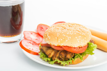 Classic Big hamburger on dish isolate