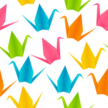 Seamless pattern with origami cranes