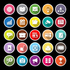 Data and information flat icons with long shadow