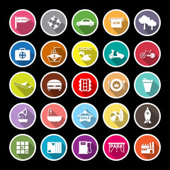 Map place flat icons with long shadow