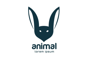 Abstract animal face logo vector template. Rabbit, bat mascot