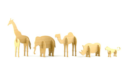 Wood animal toys for kids on white background