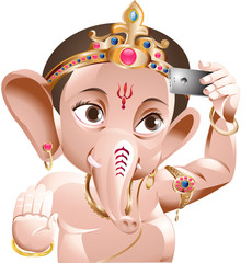 Lord Ganesha taking selfie with a mobile phone  
