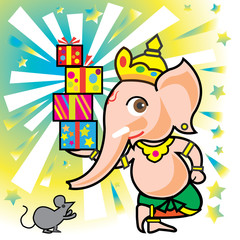 Lord Ganesha with pile of gifts holding in his hand