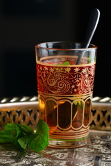 Cup of turkish/arabic tea served in traditional style