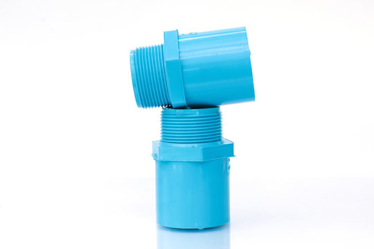 PVC pipe and fittings HS Blue. On a white background