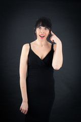 Beautiful woman doing different expressions in different sets of clothes: idea