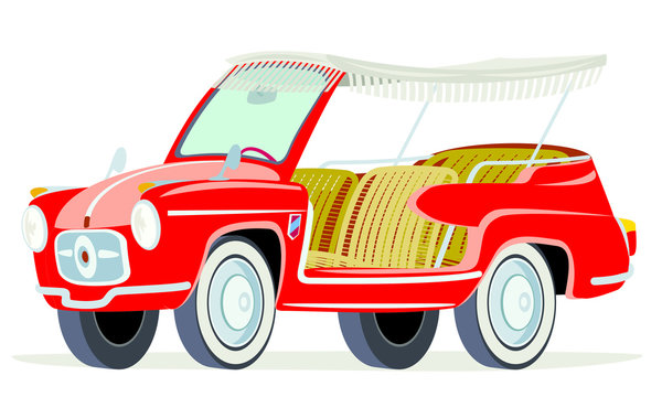 Caricatura Fiat  600  Jolly rojo vista frontal y lateral