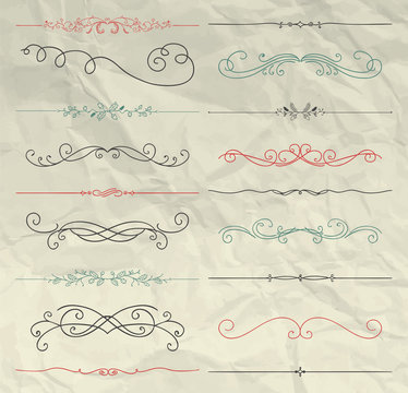 Vintage Hand Drawn Dividers Collection on Crumpled Paper