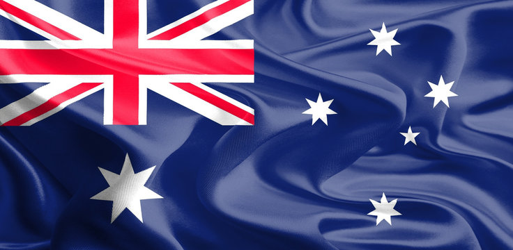 Waving Fabric Flag of Australia
