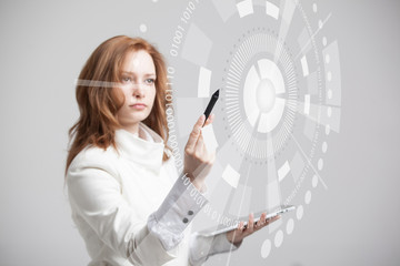 Future technology. Woman working with futuristic interface 