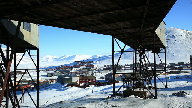 An old abandoned coal mine and coal ropeway in the town of Longyearbyen, Svalbard.